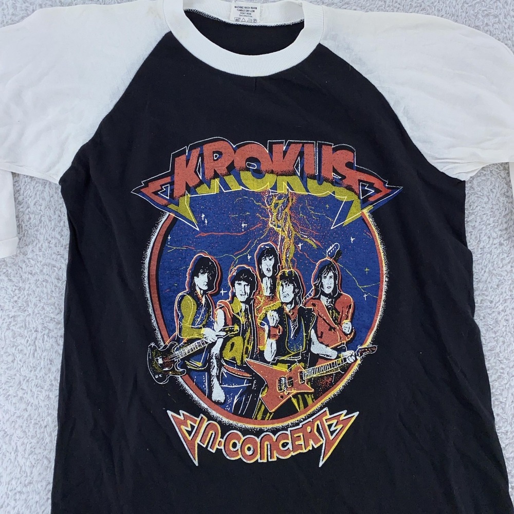 Vintage 80s Krokus Concert Raglan Jersey Shirt Mens XXS Tour‎ Band Rock